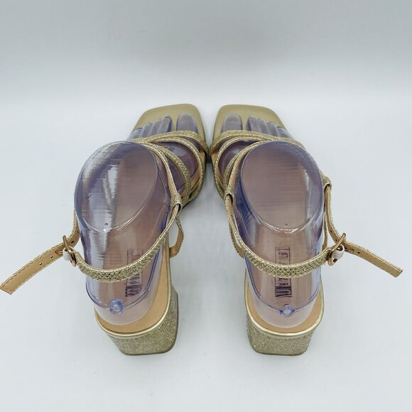D!D!FU Shoes Womens Size 7 Gold Glitter Ankle Strap Block High Heels Sandals - Picture 8 of 11